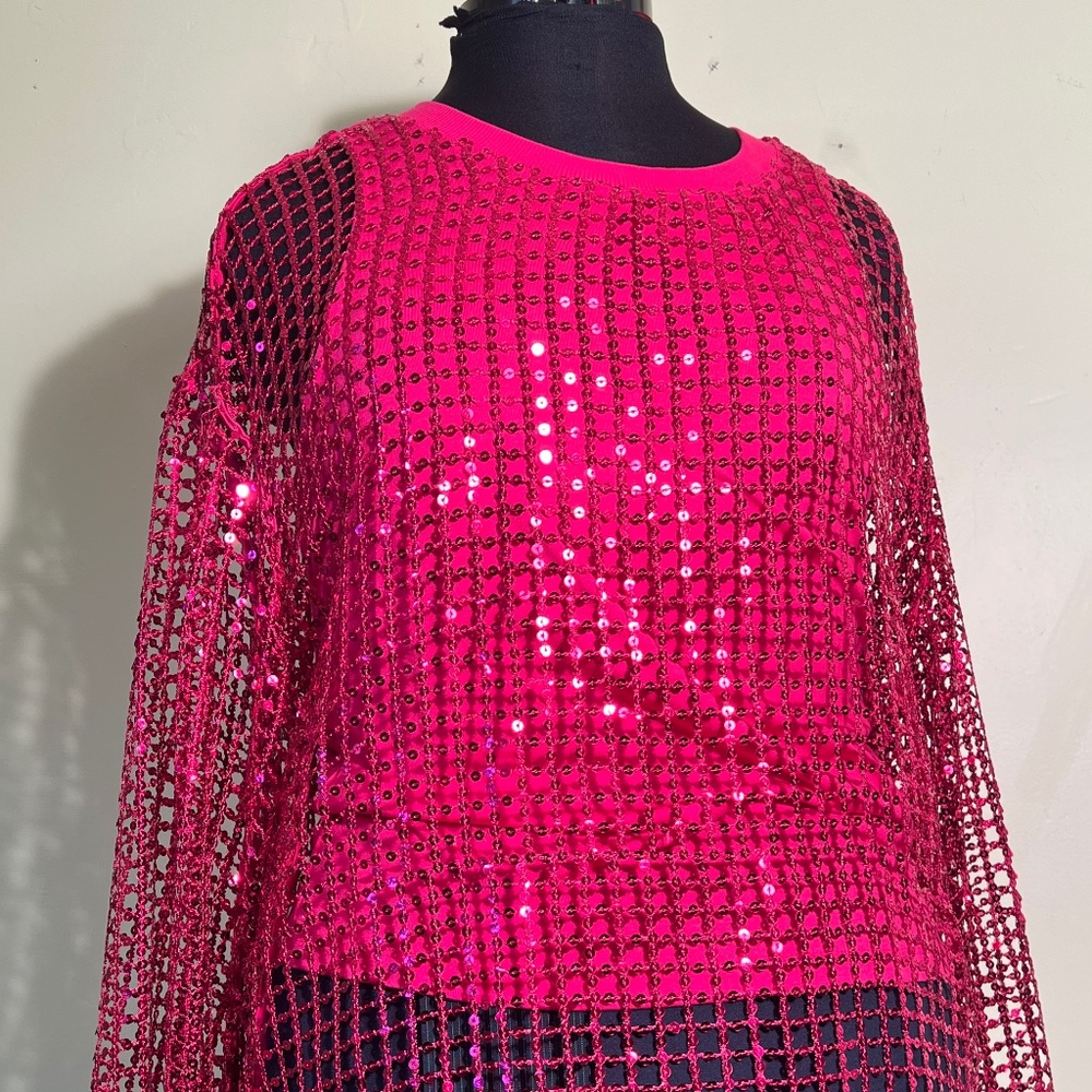Pilcro by Anthropologie Hot Pink Sequin Netting Pullover Knit Size Medium